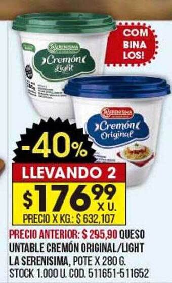 Coto Queso Untable Cremón Original Light La Serenisima oferta