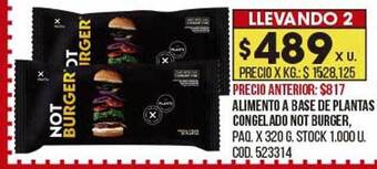 Coto Alimento A Base De Plantas Congelado Not Burger oferta