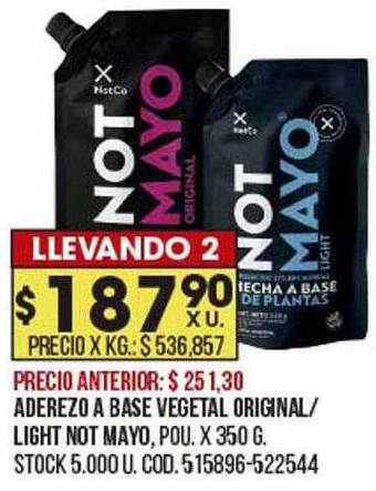 Coto Aderezo A Base Vegetal Original Light Not Mayo oferta