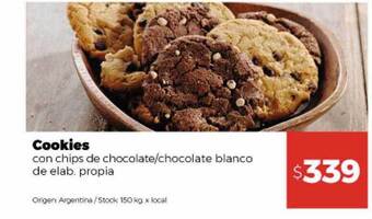 Disco Cookies Con Chips De Chocolate Chocolate Blanco De Elab. Propia oferta