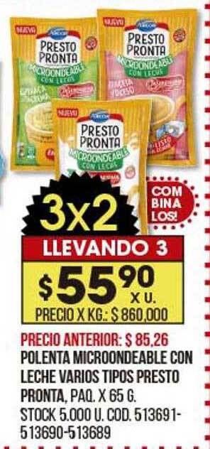 Coto Polenta Microondeable Con Leche Varios Tipos Presto Pronta oferta