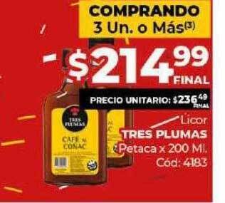 Diarco Licor Tres Plumas Petaca oferta