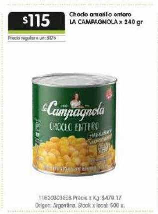 Jumbo Choclo Amarillo Entero La Campagnola oferta