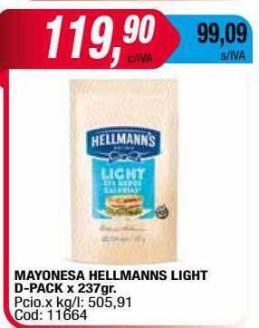 Maxiconsumo Mayonesa Hellmanns Light D-pack oferta