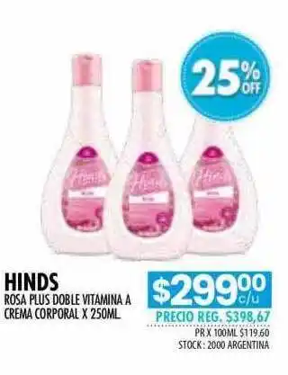 Hinds Rosa Plus Doble Vitamina A Crema Corporal 25% Off