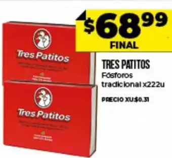 Supermayorista Vital Tres Patitos Fósforos tradicional x 222 u oferta