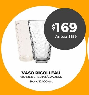 Supermercados Tadicor Vaso Rigolleau 400 ml Burbujas/Cuadros oferta