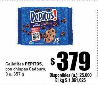 Cooperativa Obrera Galletitas Pepitos Con Chispas Cadbury oferta