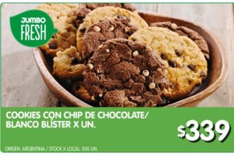 Jumbo Cookies con chip de chocolate/ blanco blíster x un oferta