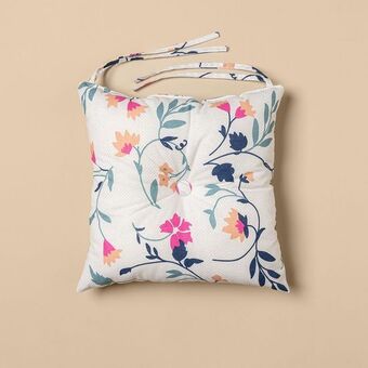 Arredo Almohadón de silla con botón panamá flor malvón oferta