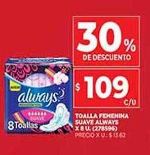 Supermercados DIA Toalla Femenina Suave Always 30% De Descuento oferta