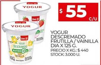 Supermercados DIA Yogur Descremado Frutilla Vainilla Dia oferta
