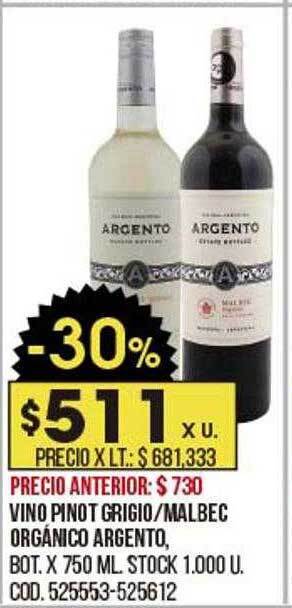 Coto Vino Pinot Grigio-malbec Orgánico Argento oferta