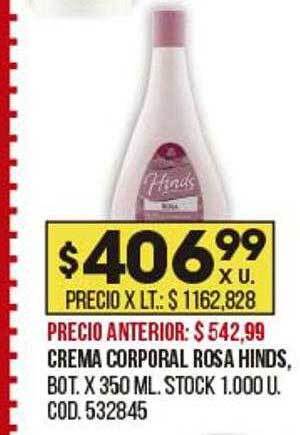Coto Crema Corporal Rosa Hinds oferta