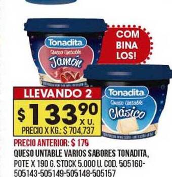 Coto Queso Untable Varios Sabores Tonadita oferta