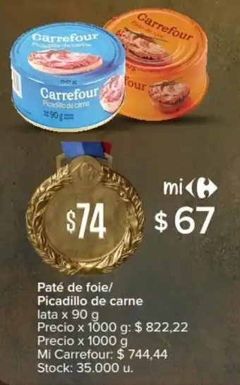 Carrefour Market Carrefour Paté de foie/picadillo de carne lata x 90 g oferta