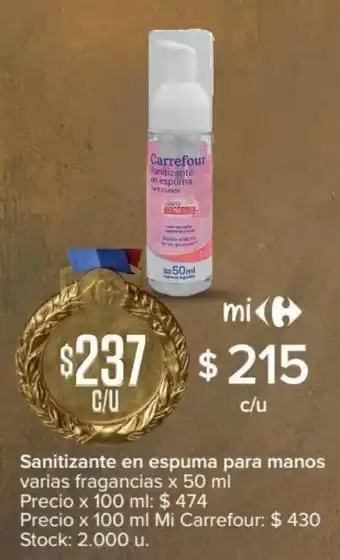Carrefour Market Carrefour Sanitizante en espuma para manos varias fragancias x 50 ml oferta