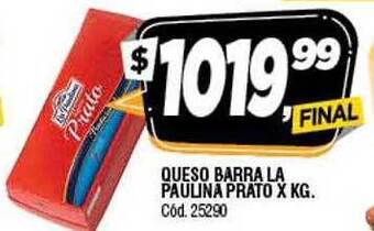 Supermercados Yaguar Queso Barra La Paulina Prato oferta