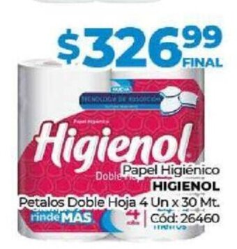 Diarco Higienol Papel Higiénico Petalos Doble Hoja 4 Un x 30 Mt. oferta