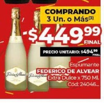 Diarco Espumante Federico De Alvear Extra Dulce x 750 ml oferta
