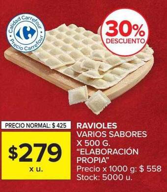 Carrefour Ravioles Varios Sabores Elaboración Propia 30% Descuento oferta