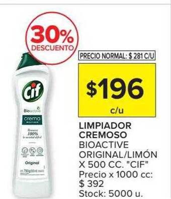 Carrefour Limpiador Cremoso Bioactive Original Limón Cif 30% Descuento oferta