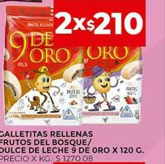 Supermercados DIA Galletitas Rellenas Frutos Del Bosque Dulce De Leche 9 De Oro oferta
