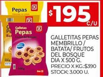Supermercados DIA Galletitas Pepas Membrillo Batata Frutos Del Bosque Dia oferta