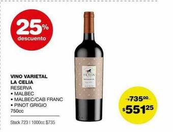 Atomo Conviene Vino Varietal La Celia 25% Descuento oferta