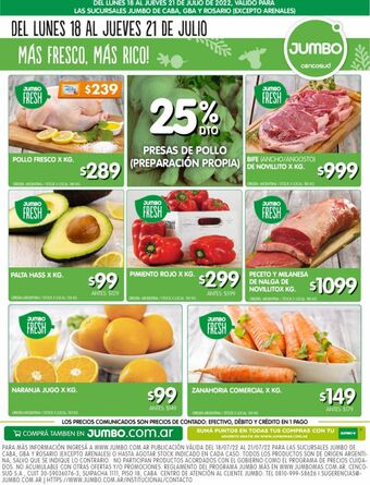 Jumbo Pollo fresco x kg oferta