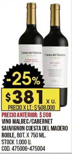 Coto Vino Malbec Cabernet Sauvignon Cuesta Del Madero Roble oferta