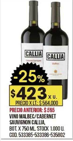 Coto Vino Malbec Cabernet Sauvignon Callia oferta