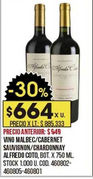 Coto Vino Malbec Cabernet Sauvignon Chardonnay Alfredo Coto oferta