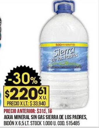 Coto Agua Mineral Sin Gas Sierra De Los Padres oferta
