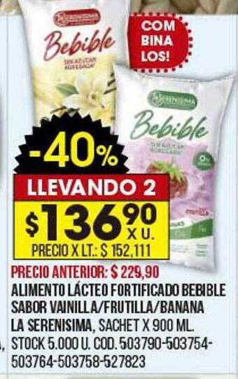 Coto Alimento Lácteo Fortificado Bebible Sabor Vainilla Frutilla Banana La Serenisima oferta