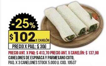 Coto Canelones De Espinaca Y Parmesano Coto oferta