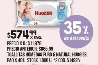 Coto Toallitas Húmedas Puro & Natural Huggies 35% De Descuento oferta