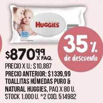 Coto Toallitas Húmedas Puro & Natural Huggies 35% De Descuento oferta