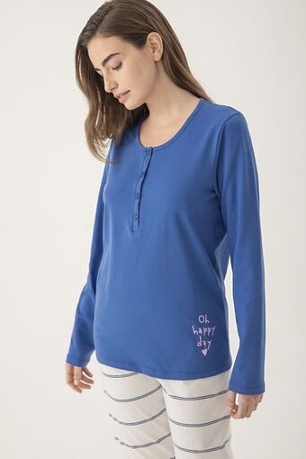 Promesse Pijama remera manga larga con cartera y pantalón recto - happy day oferta