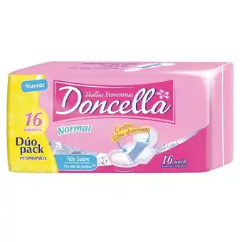 Toallas femeninas duo pack con alas sin desodorante doncella 16 un