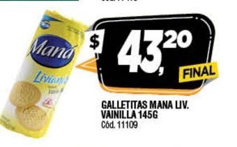 Supermercados Yaguar Galletitas Mana Liv Vainilla 145g oferta