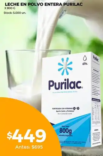Supermercados Tadicor Purilac Leche En Polvo Entera x 800 g oferta