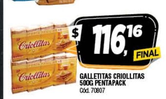 Supermercados Yaguar Criollitas Galletitas 500g Pentapack oferta