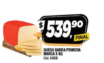 Supermercados Yaguar Queso Barra Primera Marca x kg oferta