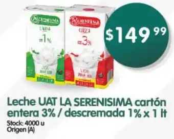 Supermercados Buenos Días Uat La Serenisima Leche Cartón Entera 3% / Descremada 1% x 1 lt oferta