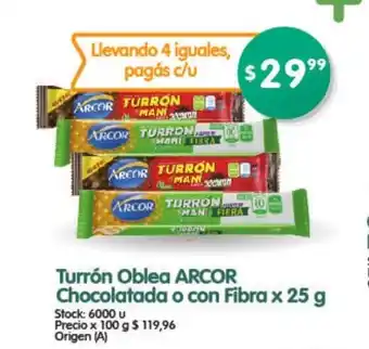 Supermercados Buenos Días Arcor Turrón Oblea Chocolatada o Con Fibra x 25 g oferta