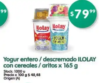 Supermercados Buenos Días Ilolay Yogur Entero / Descremado Con Cereales / Aritos x 165 g oferta
