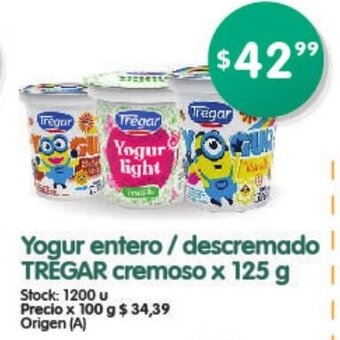 Supermercados Buenos Días Tregar Yogur Entero / Descremado Cremoso x 125 g oferta
