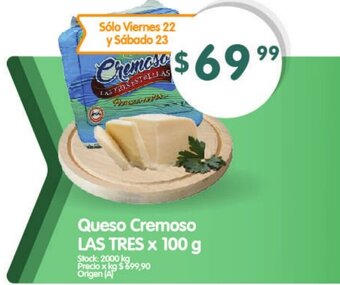 Supermercados Buenos Días Las Tres Queso Cremoso x 100 g oferta