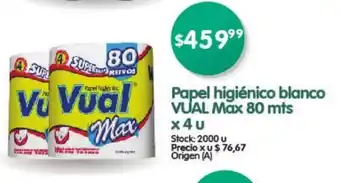 Supermercados Buenos Días Vual Max Papel higiénico blanco 80 mts x 4 u oferta